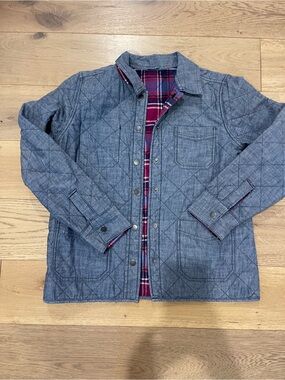 Vintage Quilted lands end reversible denim and plaid jacket